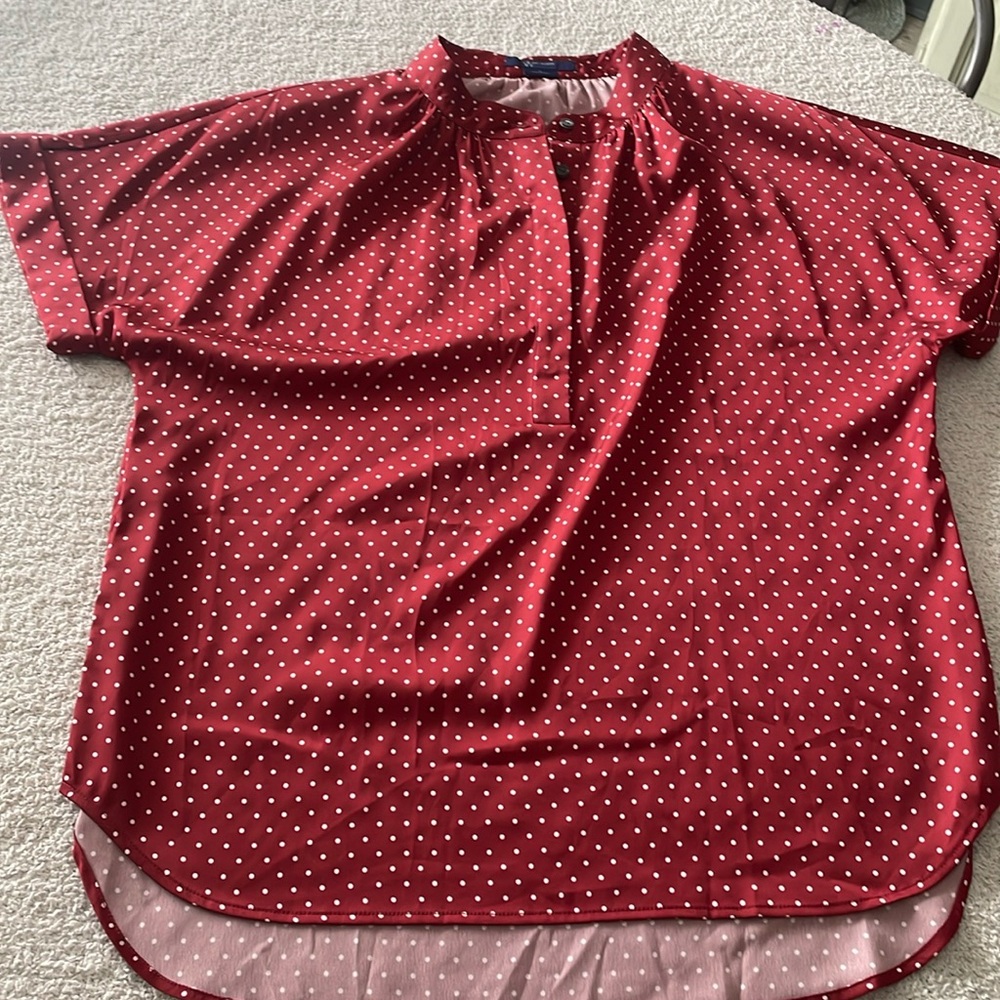 Burnt red polka dot blouse